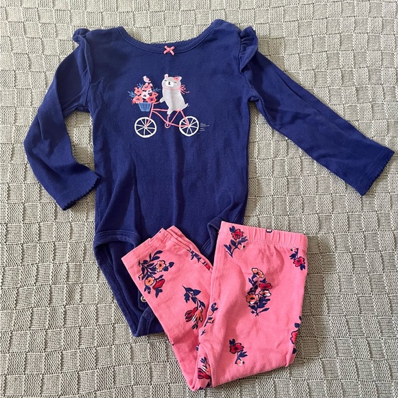 Carter’s Baby Girl’s 18 Month Ruffle Shoulder Long Sleeve & Pant Set - Picture 1 of 2